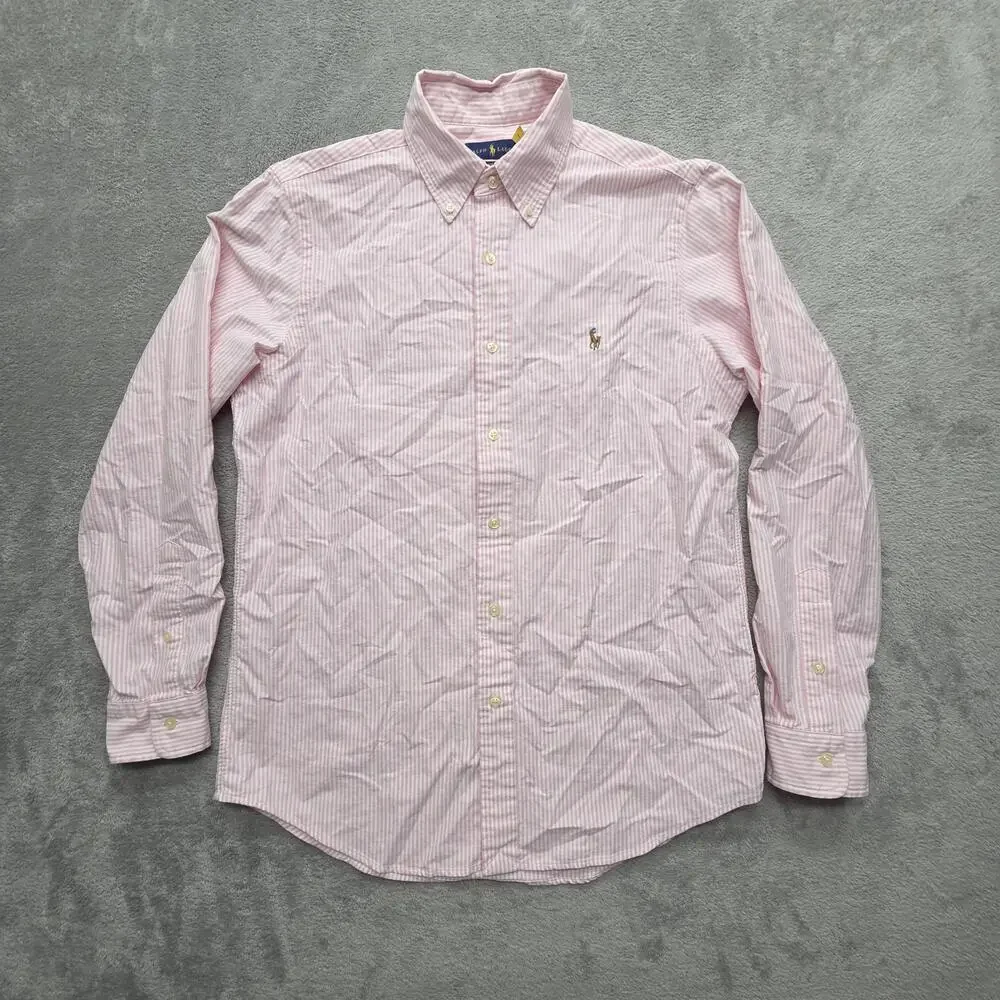 Ralph Lauren Shirt Mens M Pink Striped Button Down Classic Fit Long Sleeve